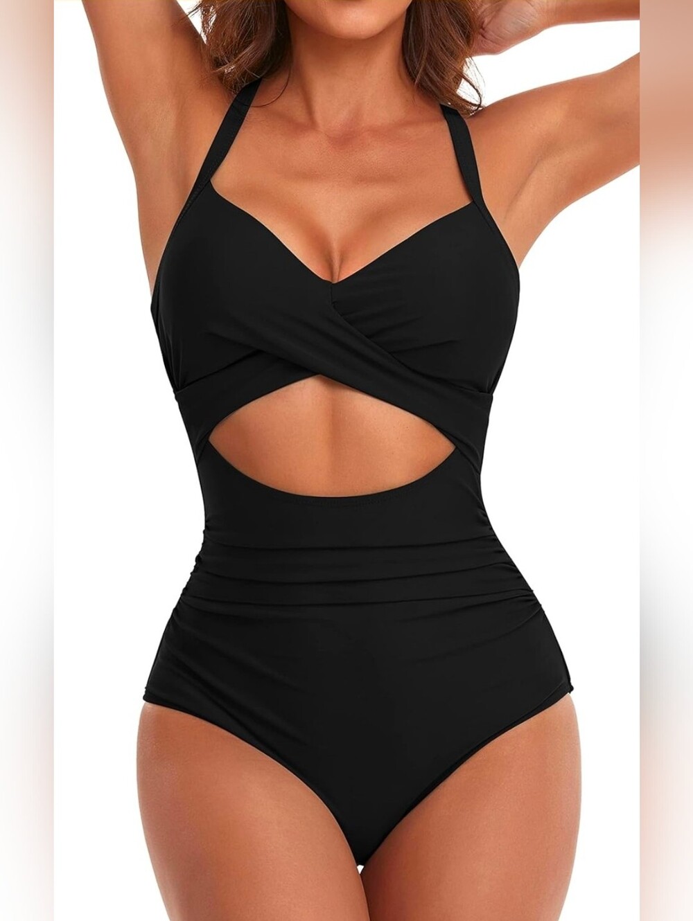 Eomenie NWT Black Cutout Tummy Control One Piece High Waisted Swimsuit Sz Small